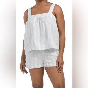 Calypso St Barth Striped Blue 100% Cotton Sleepwear Top and Shorts Large